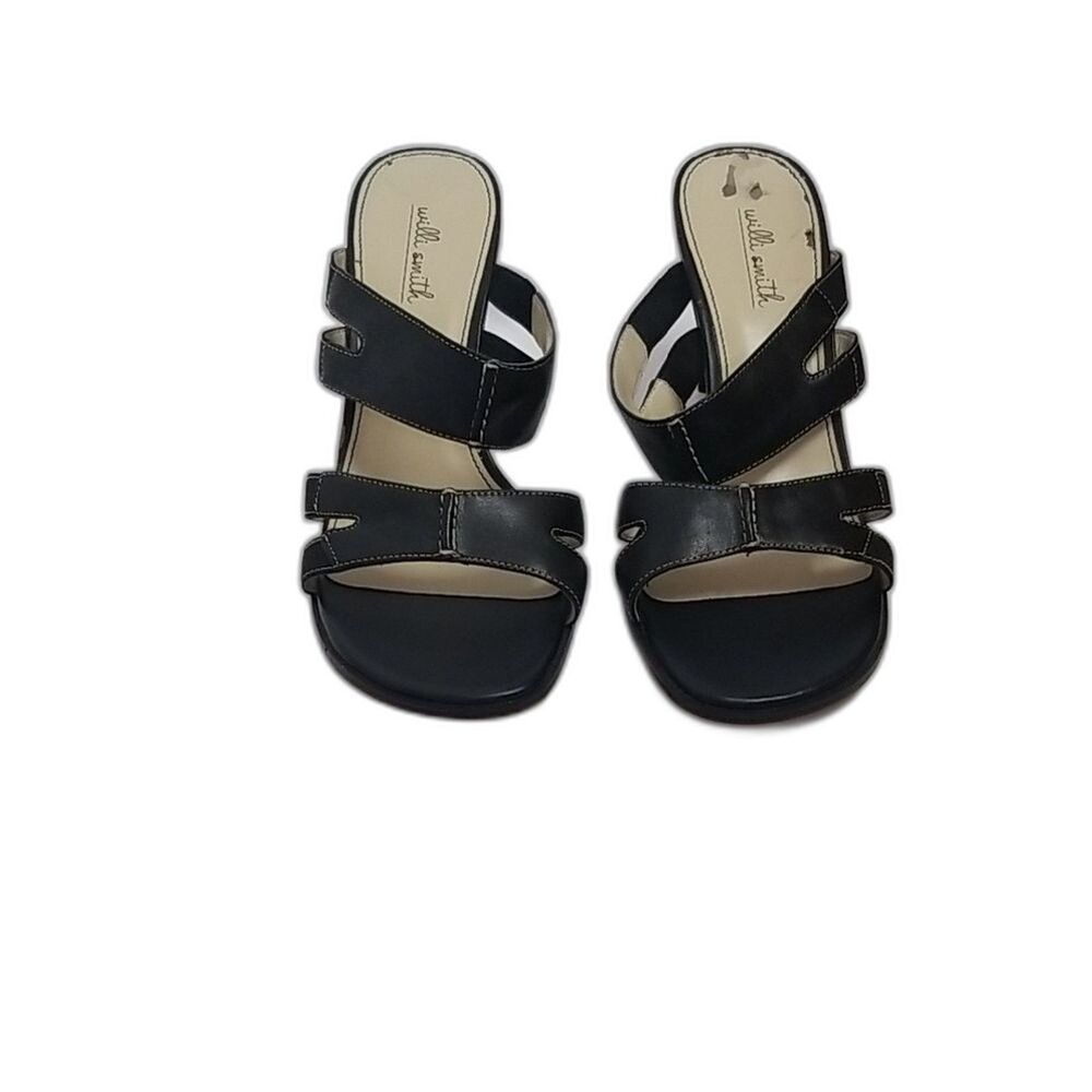 Willi Smith Vintage 90s Mules 7.5 Black Patent Leather Criss Cross Square Toe He